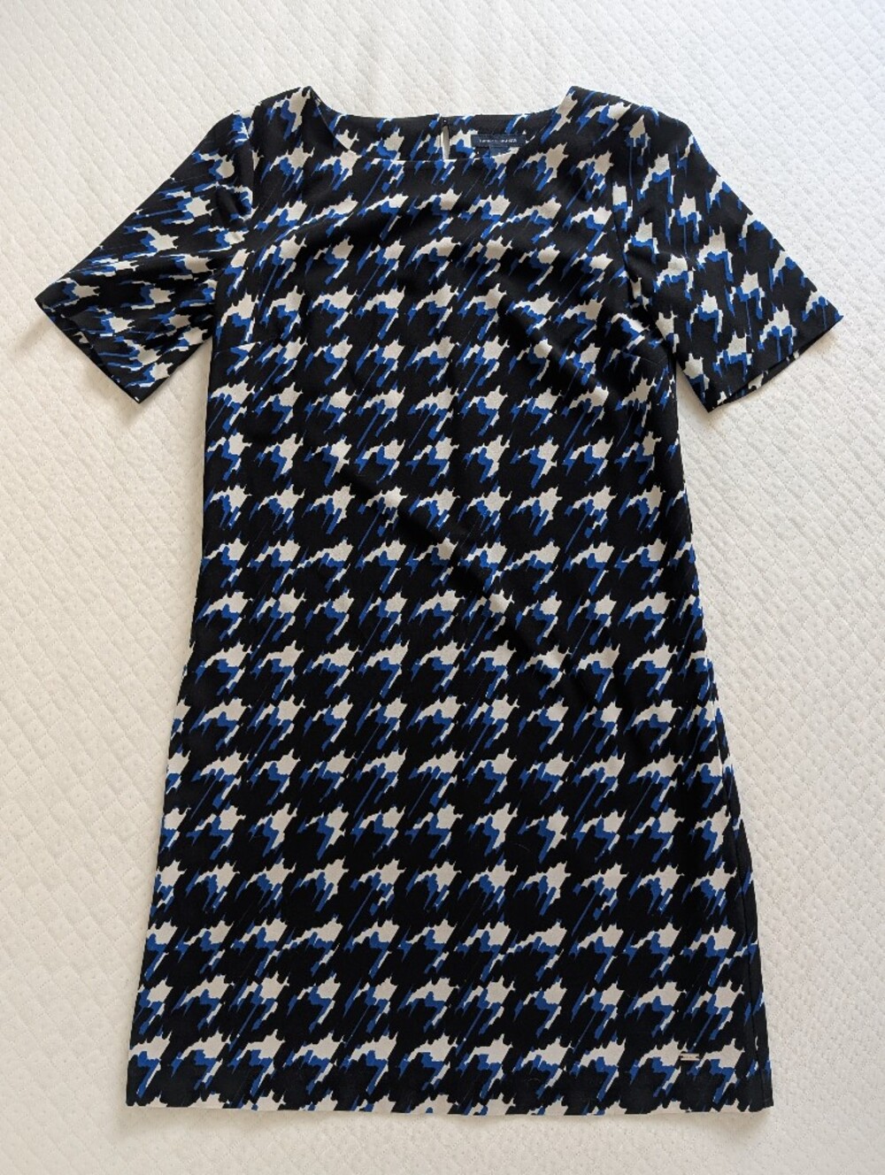Tommy Hilfiger black blue white houndstooth shift mini dress A-line Size 0